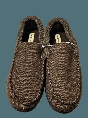Dearforms Mens Brown Herringbone Slippers Size Large 11-12